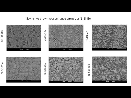 Изучение структуры сплавов системы Ni-Si-Be Ni-5Si-4Be Ni-4Si-4Be Ni-4Si-2Be Ni-4Si-3Be Ni-5Si-2Be Ni-5Si-3Be