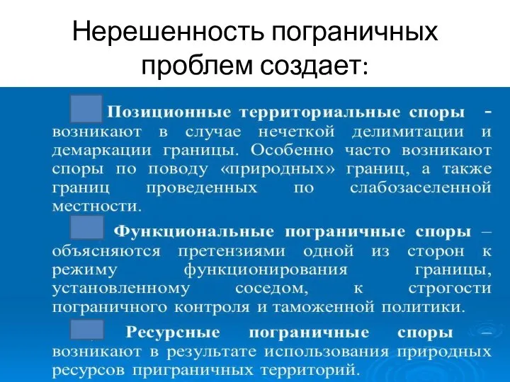 Нерешенность пограничных проблем создает: