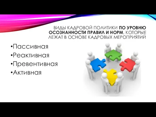 ВИДЫ КАДРОВОЙ ПОЛИТИКИ ПО УРОВНЮ ОСОЗНАННОСТИ ПРАВИЛ И НОРМ, КОТОРЫЕ ЛЕЖАТ