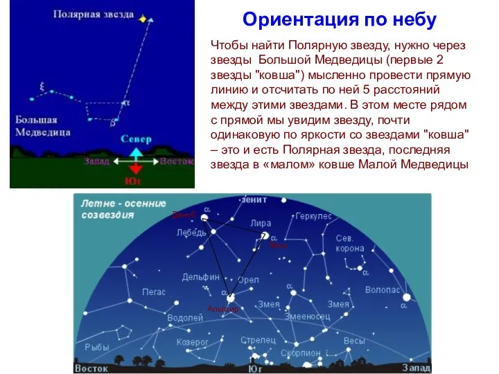 Ориентация по небу Вега Денеб Альтаир Чтобы найти Полярную звезду, нужно