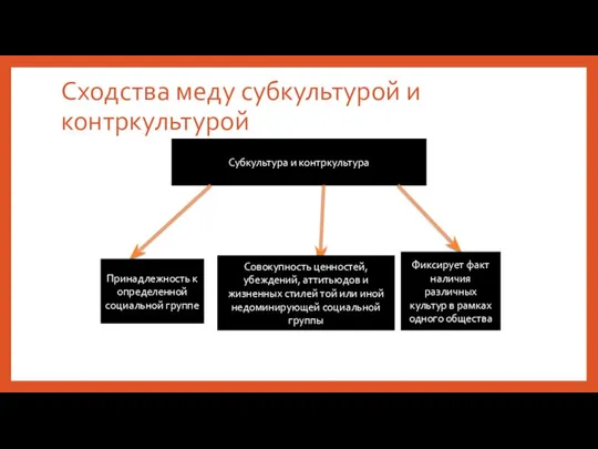 Сходства меду субкультурой и контркультурой Субкультура и контркультура Принадлежность к определенной