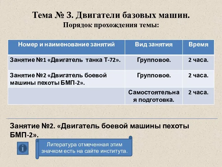 Тема № 3. Двигатели базовых машин. Порядок прохождения темы: Занятие №2.