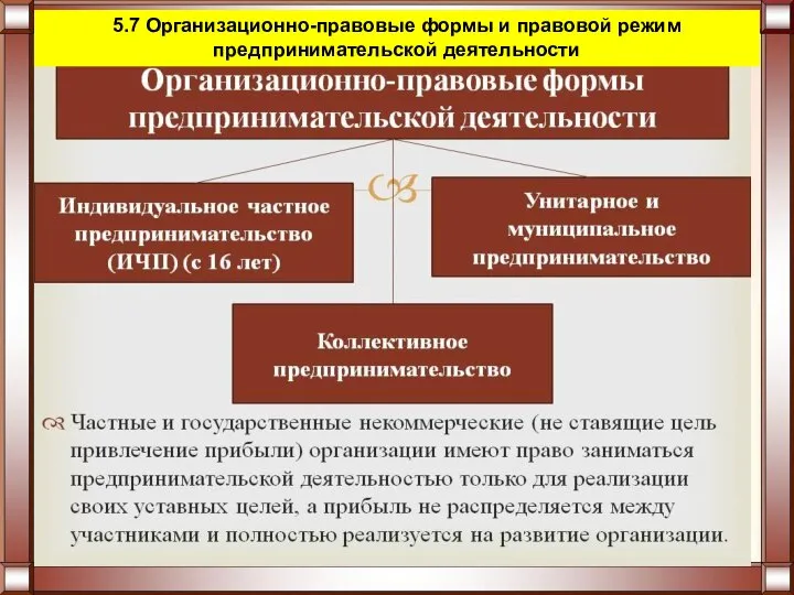 5.7 Организационно-правовые формы и правовой режим предпринимательской деятельности