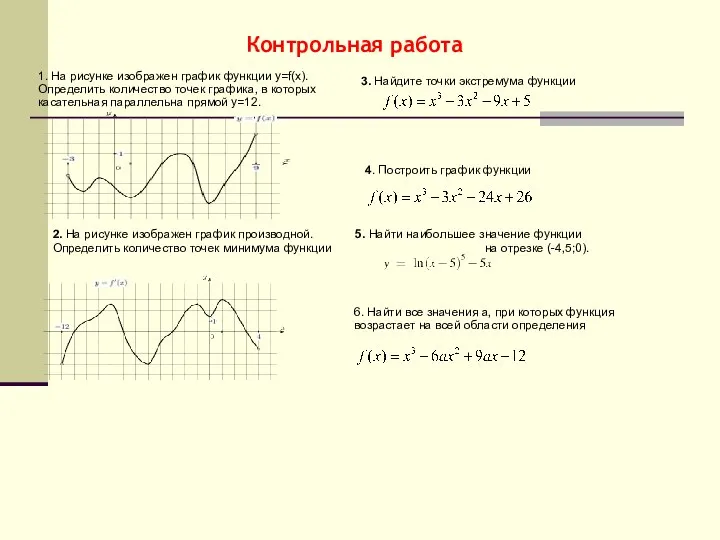 Контрольная работа 1. На рисунке изображен график функции у=f(x). Определить количество