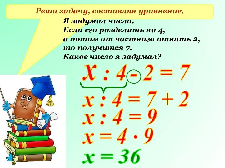 Реши задачу, составляя уравнение. Я задумал число. Если его разделить на