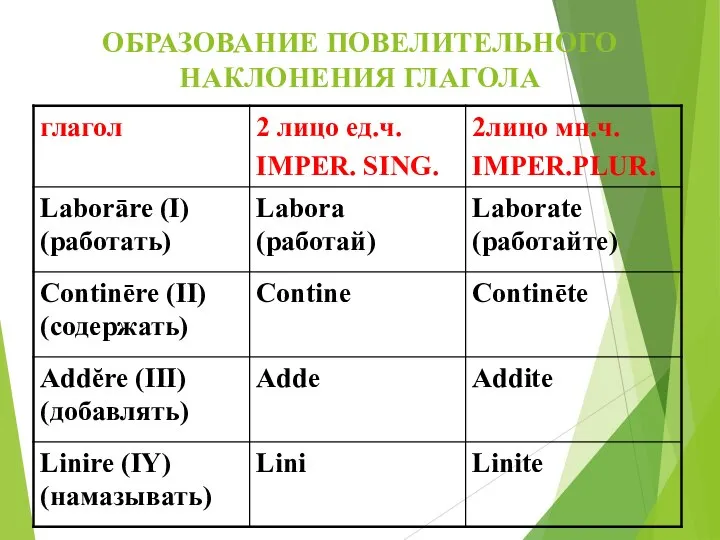 ОБРАЗОВАНИЕ ПОВЕЛИТЕЛЬНОГО НАКЛОНЕНИЯ ГЛАГОЛА