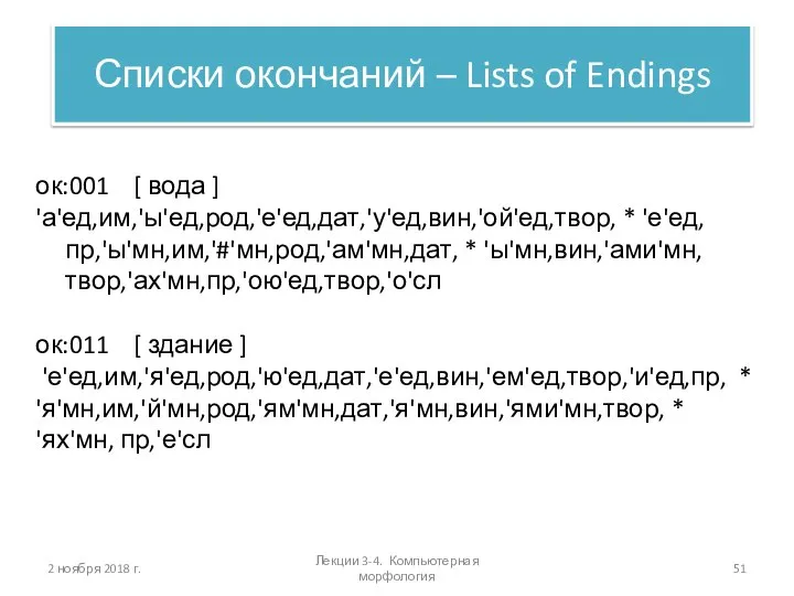 2 ноября 2018 г. Списки окончаний – Lists of Endings ок:001