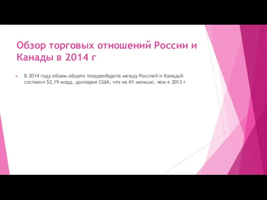 Обзор торговых отношений России и Канады в 2014 г В 2014