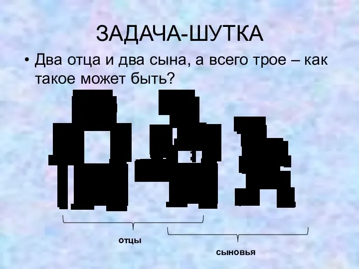 ЗАДАЧА-ШУТКА Два отца и два сына, а всего трое – как такое может быть? отцы сыновья