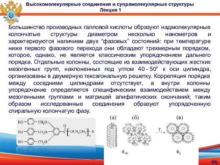 Большинство производных галловой кислоты образуют надмолекулярные колончатые структуры диаметром несколько нанометров