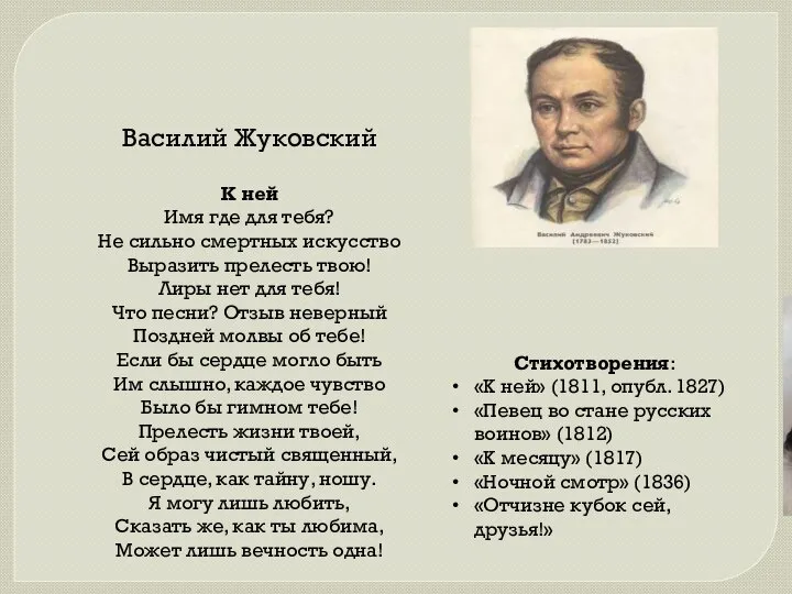 Василий Жуковский Константин Батюшков К ней Имя где для тебя? Не