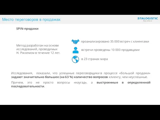 Место переговоров в продажах Метод разработан на основе исследований, проводимых Н.