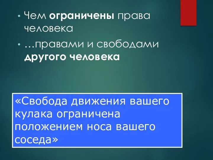 «Свобода движения вашего кулака ограничена положением носа вашего соседа» Чем ограничены