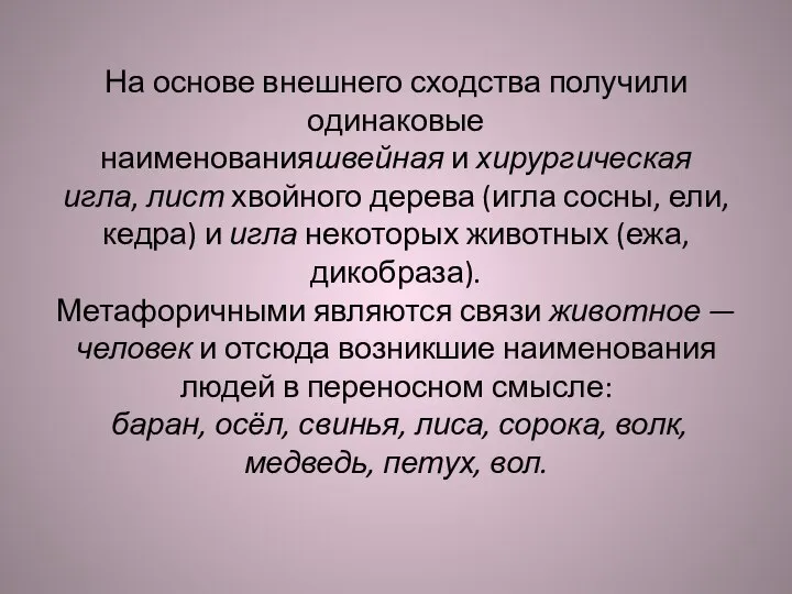 На основе внешнего сходства получили одинаковые наименованияшвейная и хирургическая игла, лист