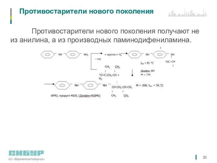 Противостарители нового поколения Противостарители нового поколения получают не из анилина, а из производных паминодифениламина.