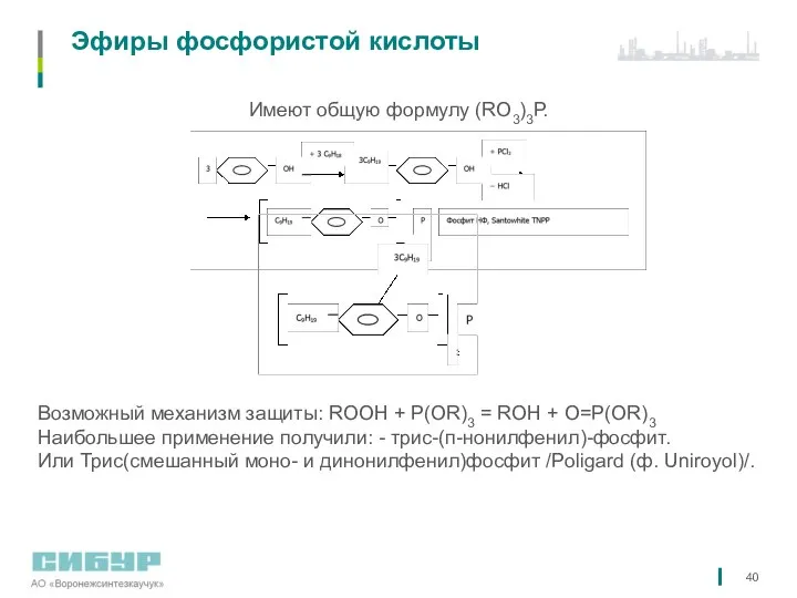 Эфиры фосфористой кислоты Имеют общую формулу (RО3)3Р. Возможный механизм защиты: ROOH