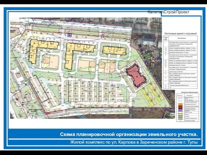 Жилой комплекс по ул. Карпова в Зареченском районе г. Тулы Схема планировочной организации земельного участка.