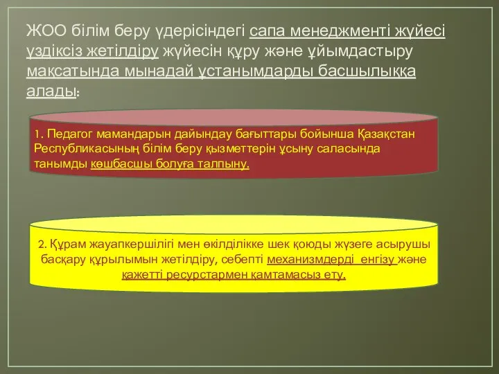 ЖОО білім беру үдерісіндегі сапа менеджменті жүйесі үздіксіз жетілдіру жүйесін құру