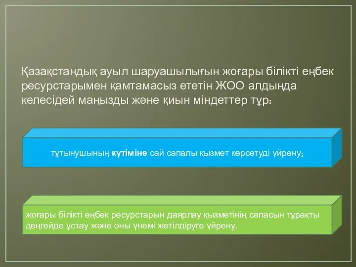 Қазақстандық ауыл шаруашылығын жоғары білікті еңбек ресурстарымен қамтамасыз ететін ЖОО алдында