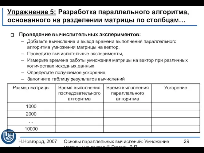 Н.Новгород, 2007 г. Основы параллельных вычислений: Умножение матрицы на вектор ©