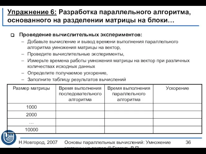 Н.Новгород, 2007 г. Основы параллельных вычислений: Умножение матрицы на вектор ©