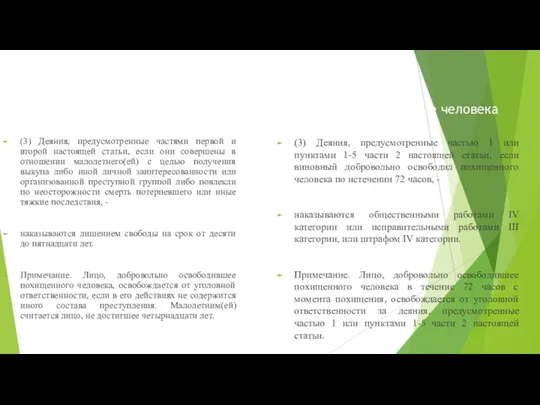 Статья 123. Похищение человека (3) Деяния, предусмотренные частями первой и второй