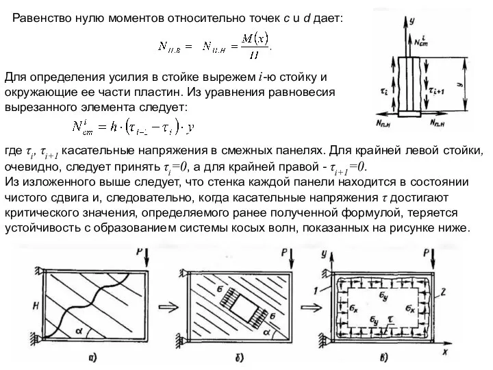 Равенство нулю моментов относительно точек c u d дает: Для определения