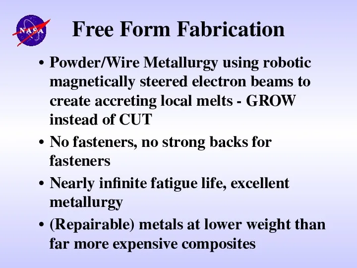 Free Form Fabrication Powder/Wire Metallurgy using robotic magnetically steered electron beams