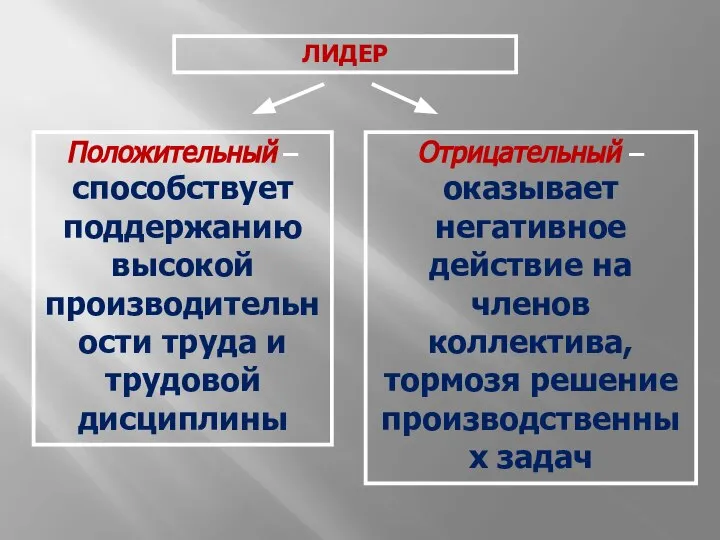 ЛИДЕР Положительный – способствует поддержанию высокой производительности труда и трудовой дисциплины