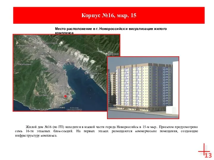 13 Место расположение в г. Новороссийск и визуализация жилого комплекса Жилой