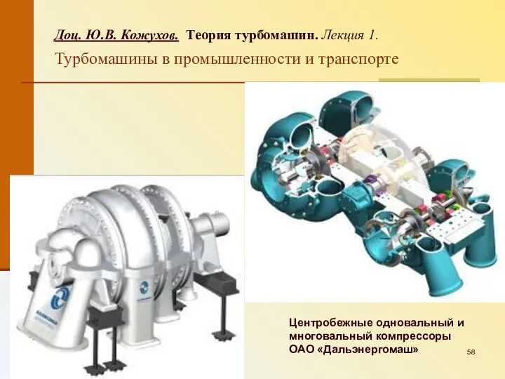 Центробежные одновальный и многовальный компрессоры ОАО «Дальэнергомаш» Доц. Ю.В. Кожухов. Теория