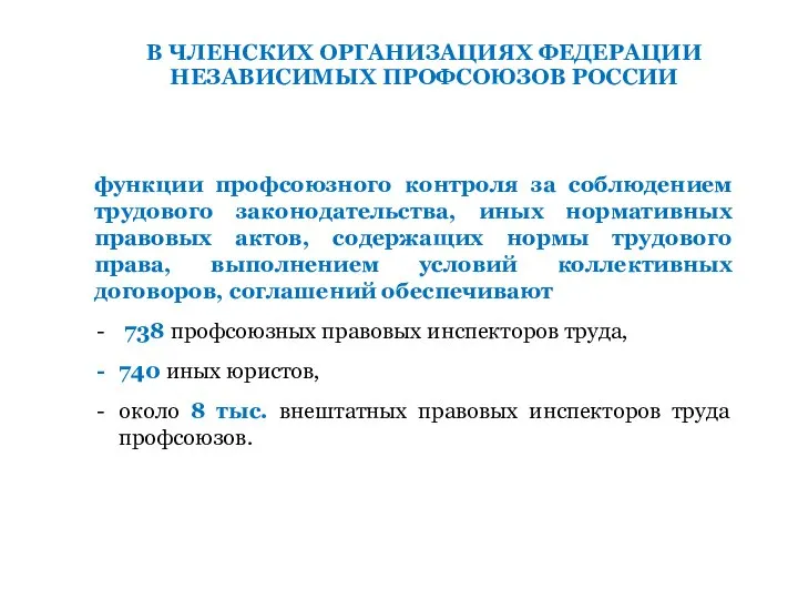 В ЧЛЕНСКИХ ОРГАНИЗАЦИЯХ ФЕДЕРАЦИИ НЕЗАВИСИМЫХ ПРОФСОЮЗОВ РОССИИ функции профсоюзного контроля за