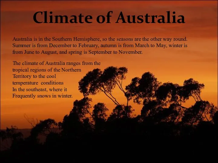 Climate of Australia Australia is in the Southern Hemisphere, so the