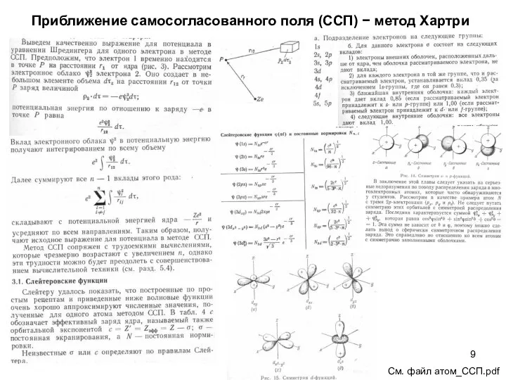 Приближение самосогласованного поля (ССП) − метод Хартри См. файл атом_ССП.pdf