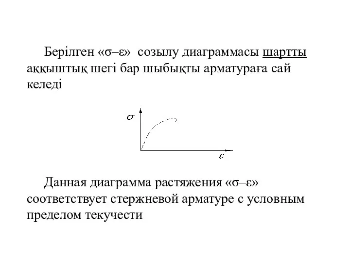 Берілген «σ–ε» созылу диаграммасы шартты аққыштық шегі бар шыбықты арматураға сай