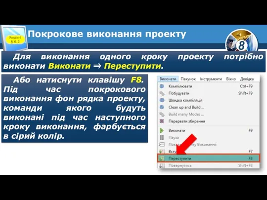 Покрокове виконання проекту Для виконання одного кроку проекту потрібно виконати Виконати