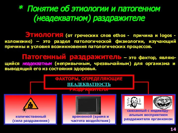 * Понятие об этиологии и патогенном (неадекватном) раздражителе Этиология (от греческих