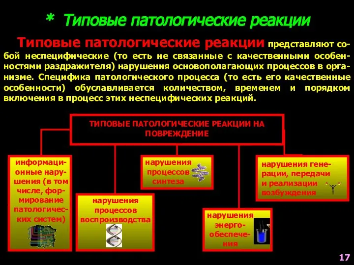 * Типовые патологические реакции Типовые патологические реакции представляют со-бой неспецифические (то