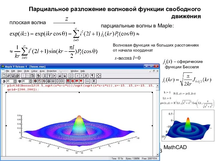 Парциальное разложение волновой функции свободного движения z плоская волна Волновая функция