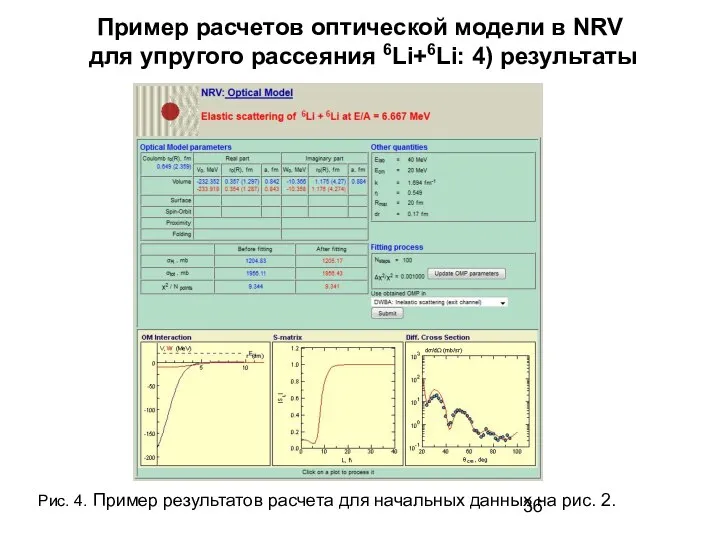 Пример расчетов оптической модели в NRV для упругого рассеяния 6Li+6Li: 4)