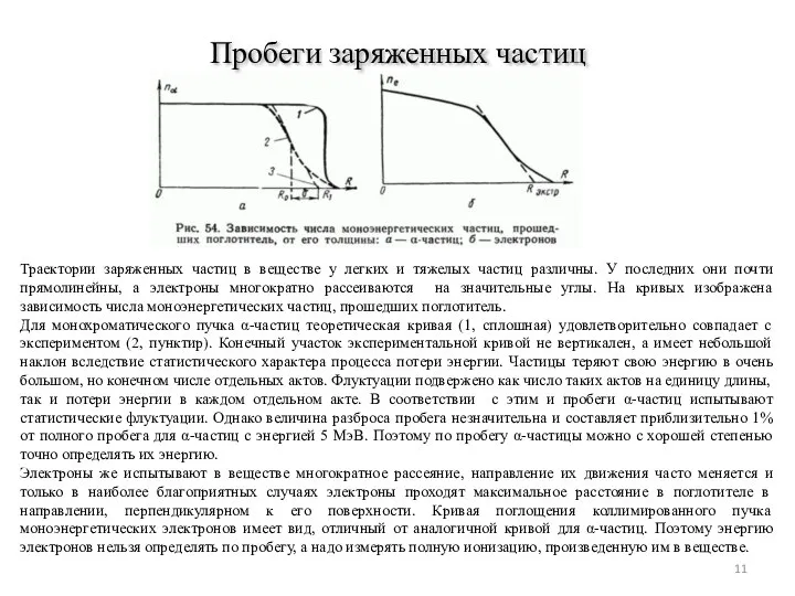 Пробеги заряженных частиц Траектории заряженных частиц в веществе у легких и