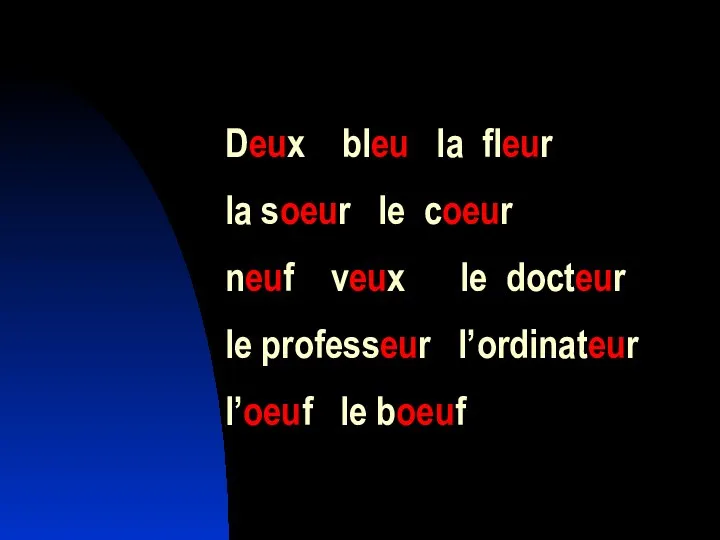 Deux bleu la fleur la soeur le coeur neuf veux le