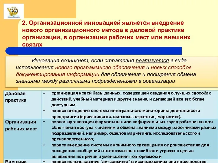 Инновация возникнет, если стратегия реализуется в виде использования нового программного обеспечения