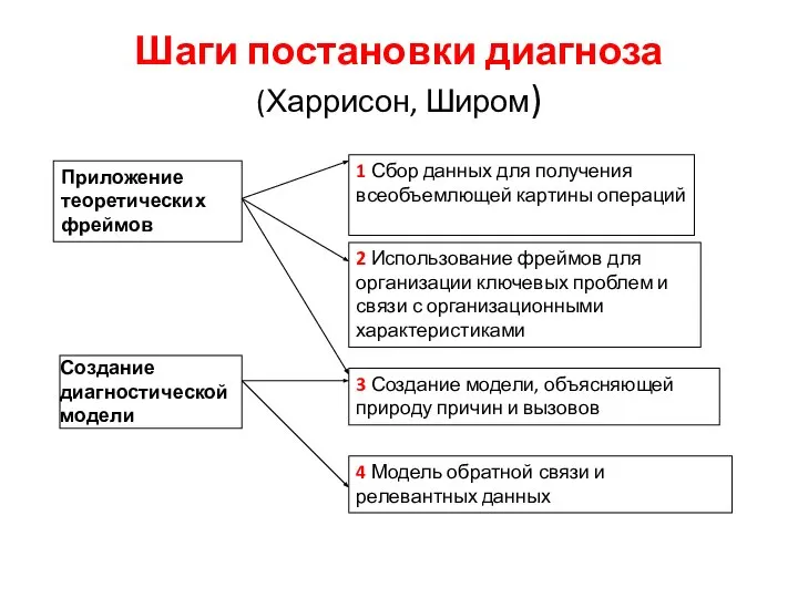 Шаги постановки диагноза (Харрисон, Широм) Приложение теоретических фреймов Создание диагностической модели