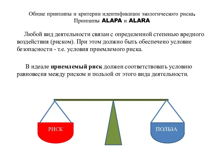 Общие принципы и критерии идентификации экологического риска. Принципы ALAPA и ALARA