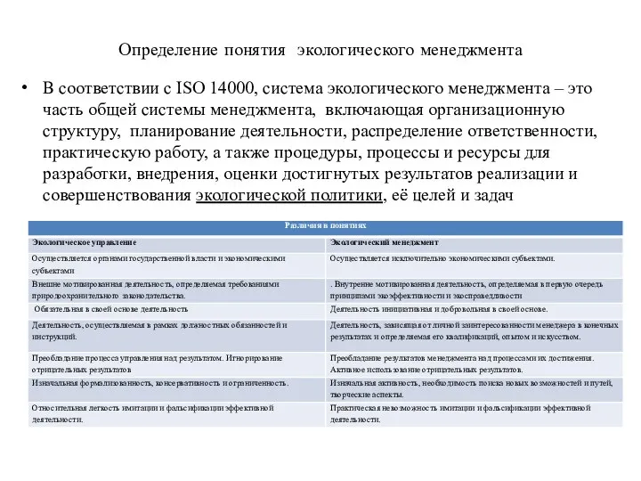 Определение понятия экологического менеджмента В соответствии с ISO 14000, система экологического