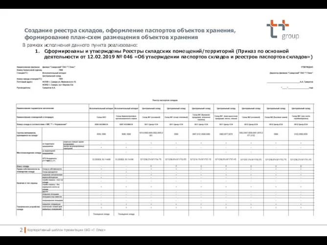 Создание реестра складов, оформление паспортов объектов хранения, формирование план-схем размещения объектов