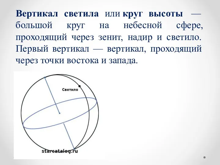 Вертикал светила или круг высоты — большой круг на небесной сфере,