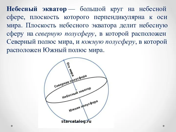 Небесный экватор — большой круг на небесной сфере, плоскость которого перпендикулярна