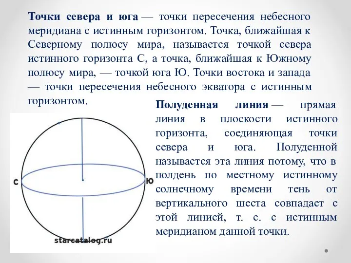 Точки севера и юга — точки пересечения небесного меридиана с истинным